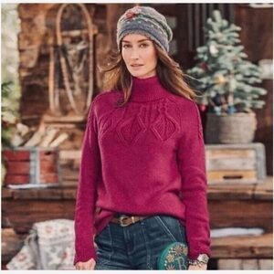 Sundance Mountain View Scalloped Knit Turtleneck Red Sweater Oversized Small